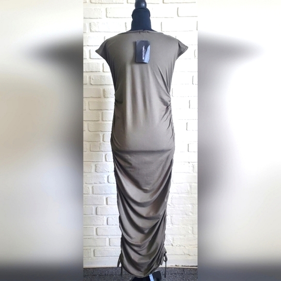Pretty Little Thing Khaki Military Green Dress Ruched Bodycon Size 12 NWT - Picture 10 of 12